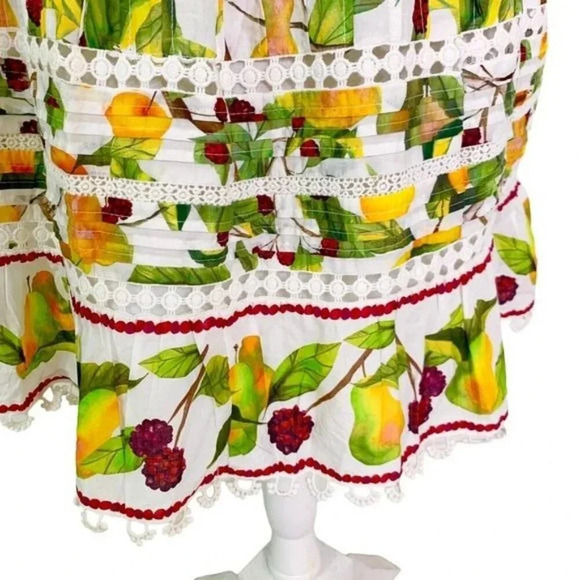 Farm Rio Fruit Orchard Mini Dress with Crochet Details Off White Size XS NWT - Picture 10 of 15